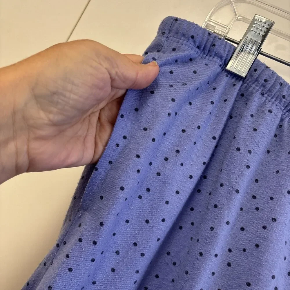 Women XL Periwinkle Polka Dot Lounge Pajama Pant Fleece Pockets Drawstring